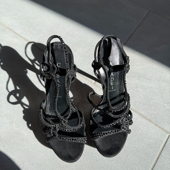Casadei black crystal platform heel sandals size 37 - Picture 2 of 6